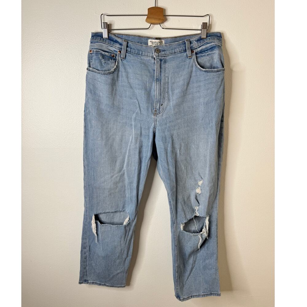 A&F 33/16R Light Blue Distressed Curve Love Ankle Straight Ultra High Rise Jeans